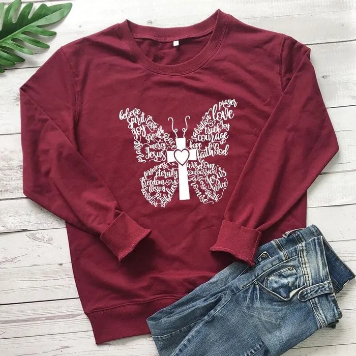 Lords Guidance Earrings Christian Sweatshirt br Butterfly