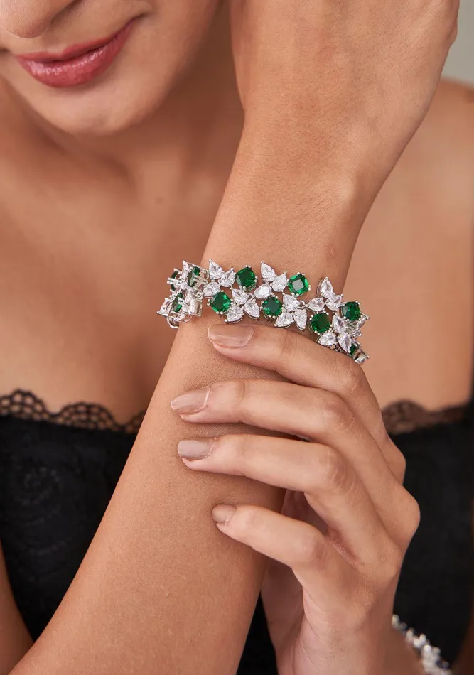 Attrangi Bracelets Green Goddess Thick Diamond Tennis Bracelet