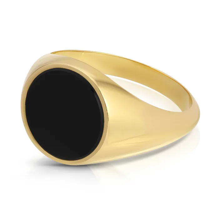 Saints Gold Co Rings Round Signet Ring with Black Onyx
