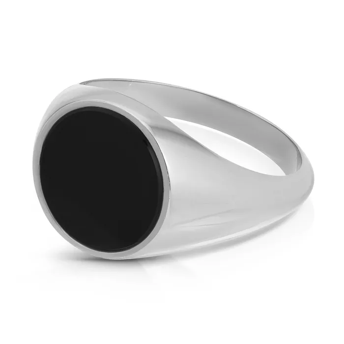 Saints Gold Co Rings Round Signet Ring with Black Onyx