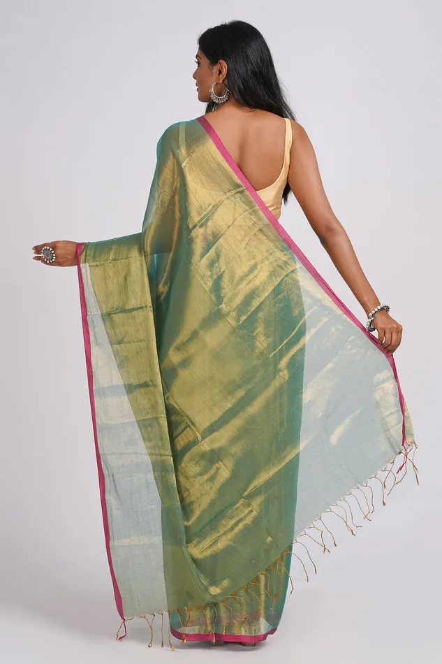 Teejh Idayini Turquoise Organic Tissue Silk Saree Teejh Earrings