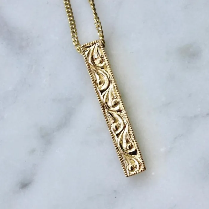 Deborah Lavery Below Deck Engraved Vertical Bar Necklace Necklaces