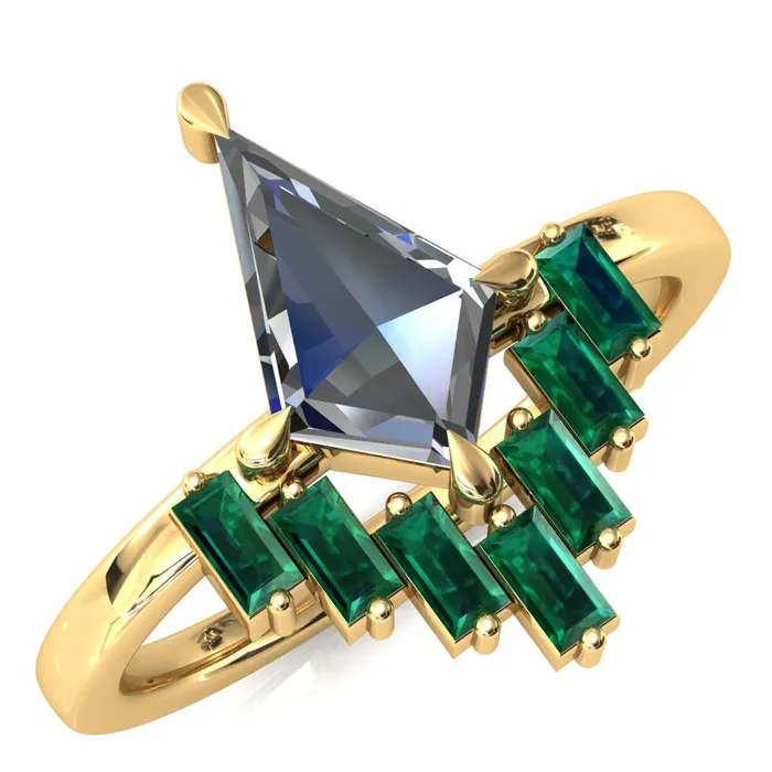 Fire Brilliance Jesse Kite Center 4 Claw Prong Baguette LabGrown Gems Radiating Halo Engagement Ring Rings