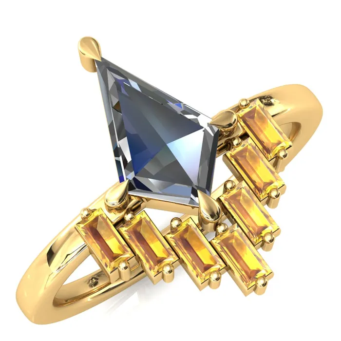 Fire Brilliance Jesse Kite Center 4 Claw Prong Baguette LabGrown Gems Radiating Halo Engagement Ring Rings