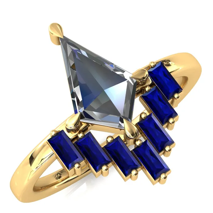 Fire Brilliance Jesse Kite Center 4 Claw Prong Baguette LabGrown Gems Radiating Halo Engagement Ring Rings