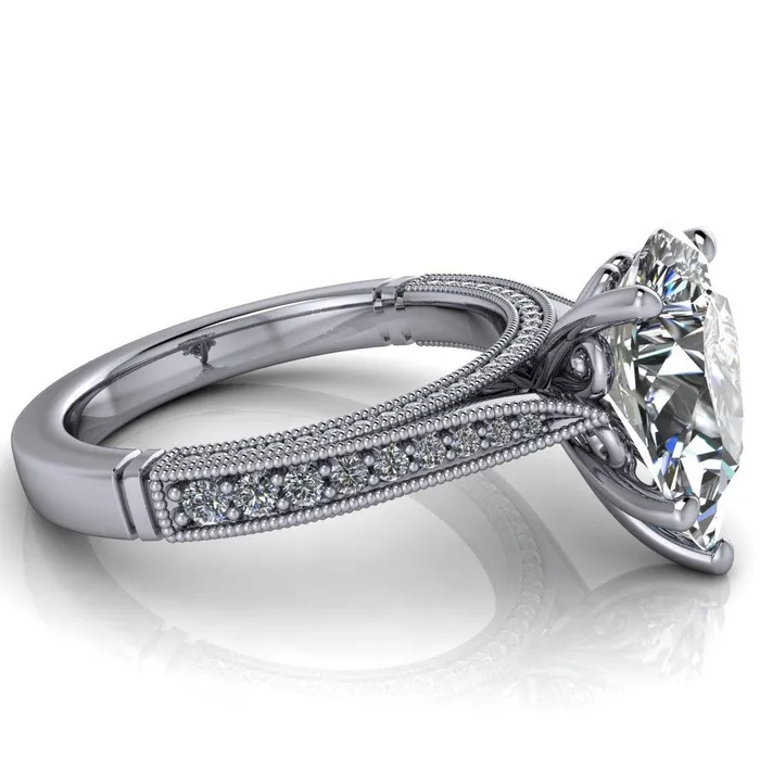 Fire Brilliance Rings Vivienne Pear Center Stone 5 Prong Milgrain Engagement Ring