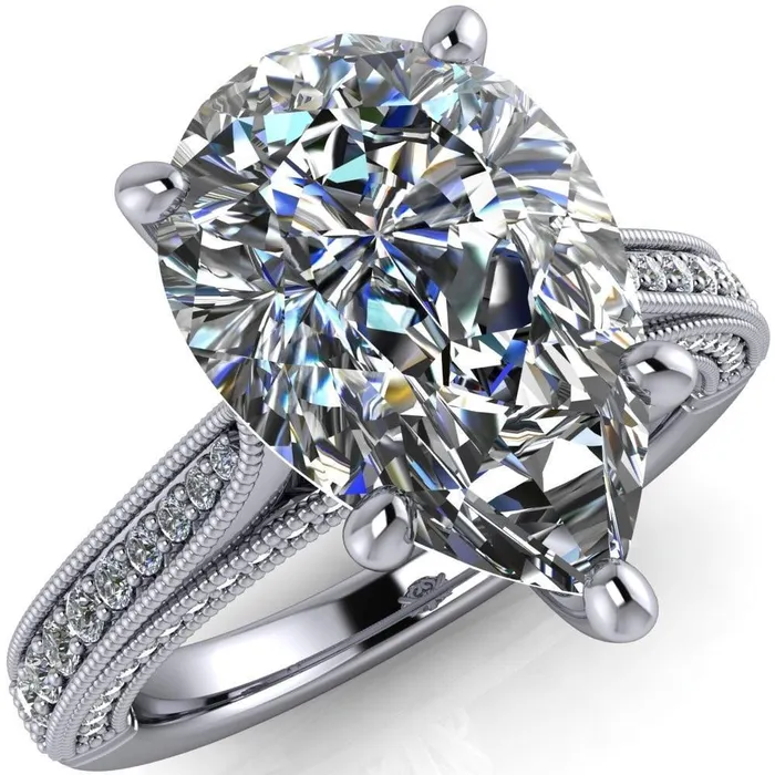 Fire Brilliance Rings Vivienne Pear Center Stone 5 Prong Milgrain Engagement Ring