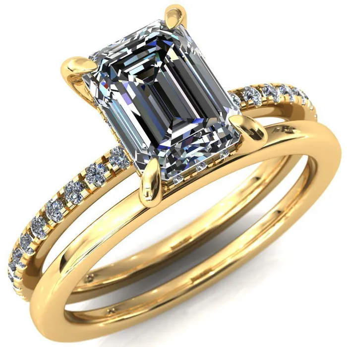 Rings Fire Brilliance Mayeli Emerald Center Stone 4 Claw Prong Micro Pave Diamond Sides Engagement Ring