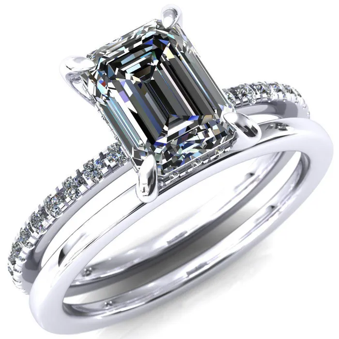 Rings Fire Brilliance Mayeli Emerald Center Stone 4 Claw Prong Micro Pave Diamond Sides Engagement Ring