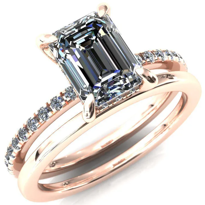 Rings Fire Brilliance Mayeli Emerald Center Stone 4 Claw Prong Micro Pave Diamond Sides Engagement Ring