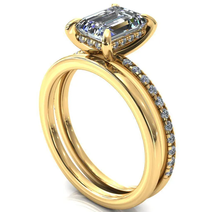 Rings Fire Brilliance Mayeli Emerald Center Stone 4 Claw Prong Micro Pave Diamond Sides Engagement Ring