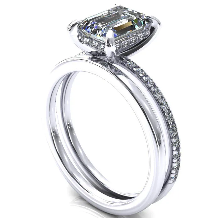 Rings Fire Brilliance Mayeli Emerald Center Stone 4 Claw Prong Micro Pave Diamond Sides Engagement Ring
