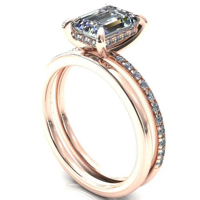 Rings Fire Brilliance Mayeli Emerald Center Stone 4 Claw Prong Micro Pave Diamond Sides Engagement Ring