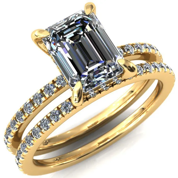 Rings Fire Brilliance Mayeli Emerald Center Stone 4 Claw Prong Micro Pave Diamond Sides Engagement Ring