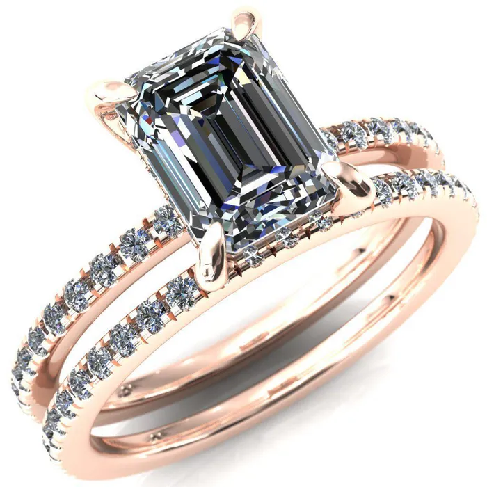 Rings Fire Brilliance Mayeli Emerald Center Stone 4 Claw Prong Micro Pave Diamond Sides Engagement Ring