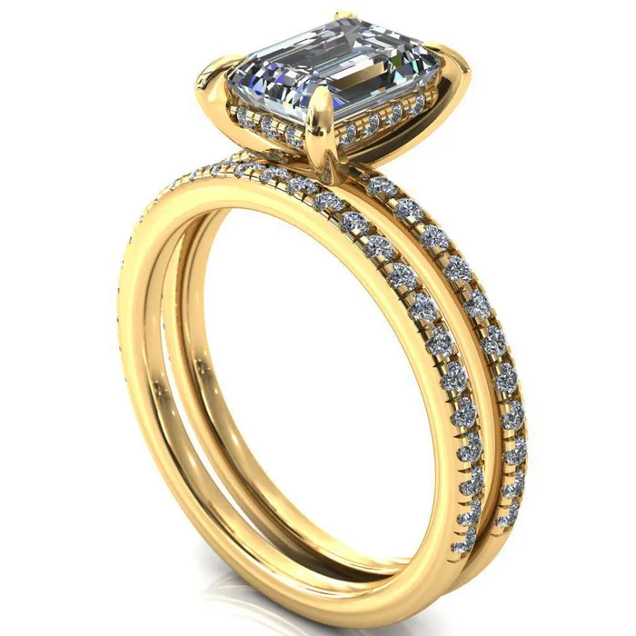 Rings Fire Brilliance Mayeli Emerald Center Stone 4 Claw Prong Micro Pave Diamond Sides Engagement Ring