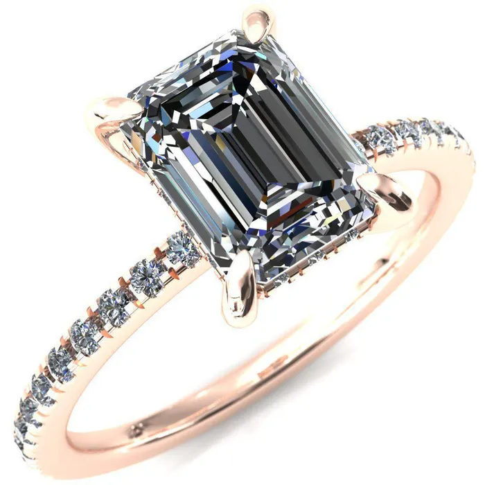 Rings Fire Brilliance Mayeli Emerald Center Stone 4 Claw Prong Micro Pave Diamond Sides Engagement Ring