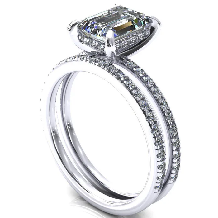 Rings Fire Brilliance Mayeli Emerald Center Stone 4 Claw Prong Micro Pave Diamond Sides Engagement Ring