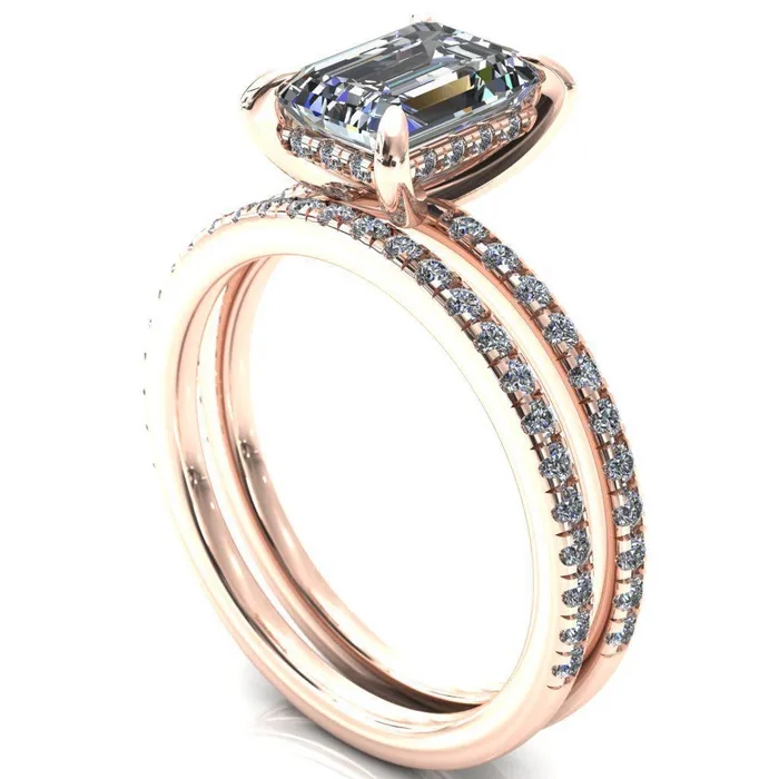 Rings Fire Brilliance Mayeli Emerald Center Stone 4 Claw Prong Micro Pave Diamond Sides Engagement Ring