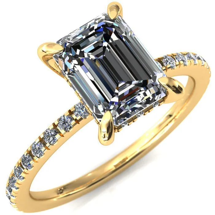 Rings Fire Brilliance Mayeli Emerald Center Stone 4 Claw Prong Micro Pave Diamond Sides Engagement Ring