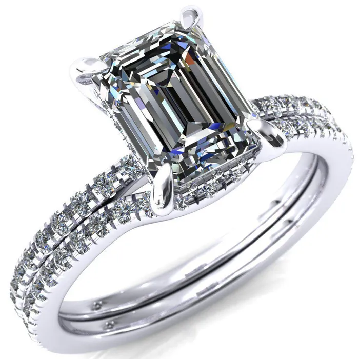 Rings Fire Brilliance Mayeli Emerald Center Stone 4 Claw Prong Micro Pave Diamond Sides Engagement Ring