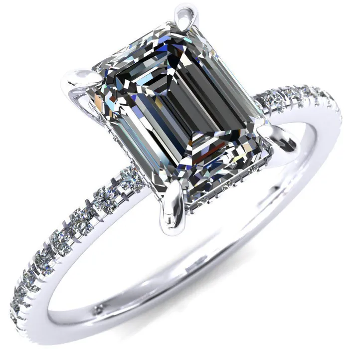 Rings Fire Brilliance Mayeli Emerald Center Stone 4 Claw Prong Micro Pave Diamond Sides Engagement Ring