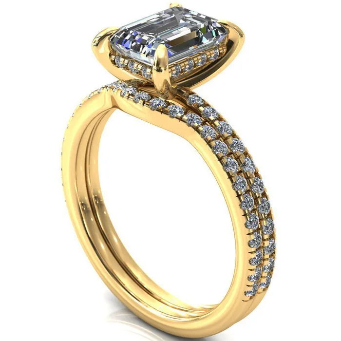 Rings Fire Brilliance Mayeli Emerald Center Stone 4 Claw Prong Micro Pave Diamond Sides Engagement Ring