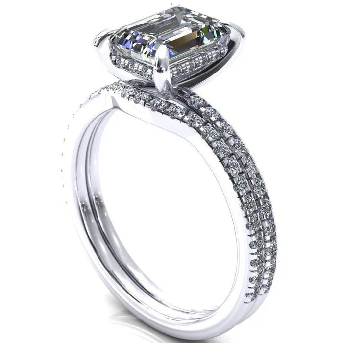 Rings Fire Brilliance Mayeli Emerald Center Stone 4 Claw Prong Micro Pave Diamond Sides Engagement Ring