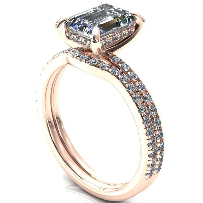 Rings Fire Brilliance Mayeli Emerald Center Stone 4 Claw Prong Micro Pave Diamond Sides Engagement Ring