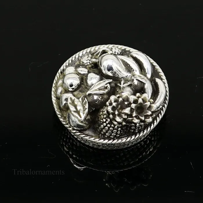 Rings TRIBAL ORNAMENTS 925 sterling silver handmade fabulous vintage antique mini fruit basket for puja or worshipping solid Diwali puja article utensils su385
