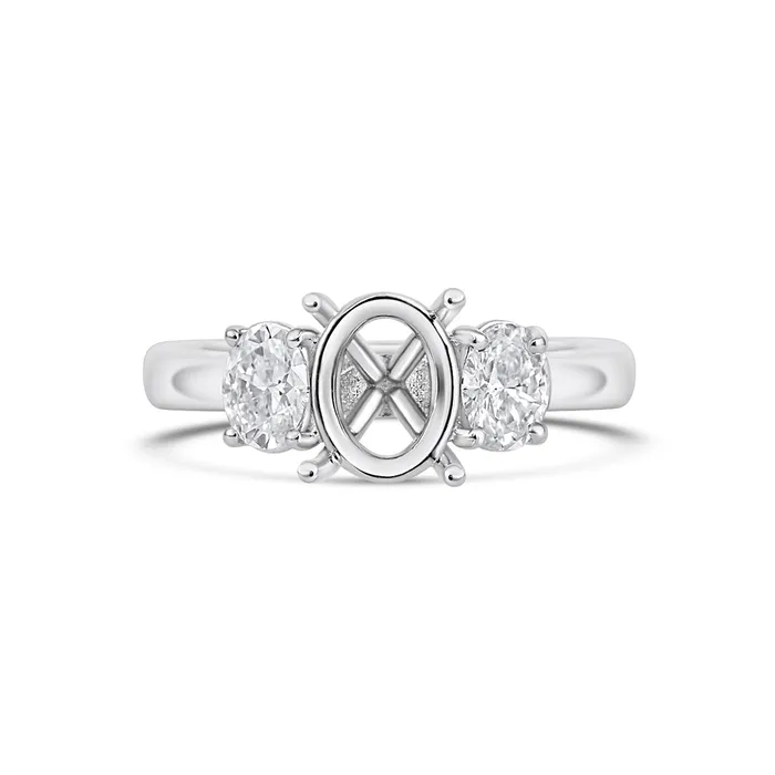 Engagement Collections Rings 14K White Gold Three Stone Diamond Ring Oval Sides