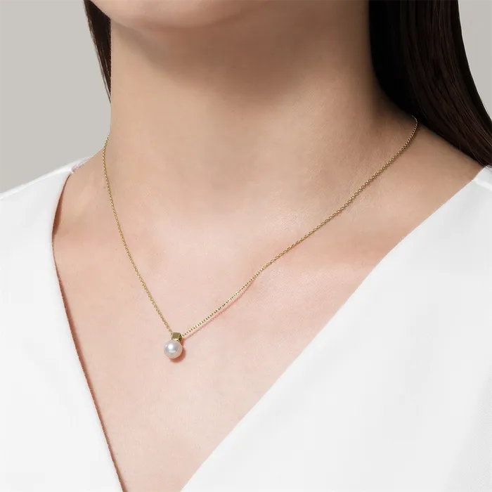 Mikimoto 18K White Gold Necklace with Akoya Pearl Pendant Mikimoto Necklaces
