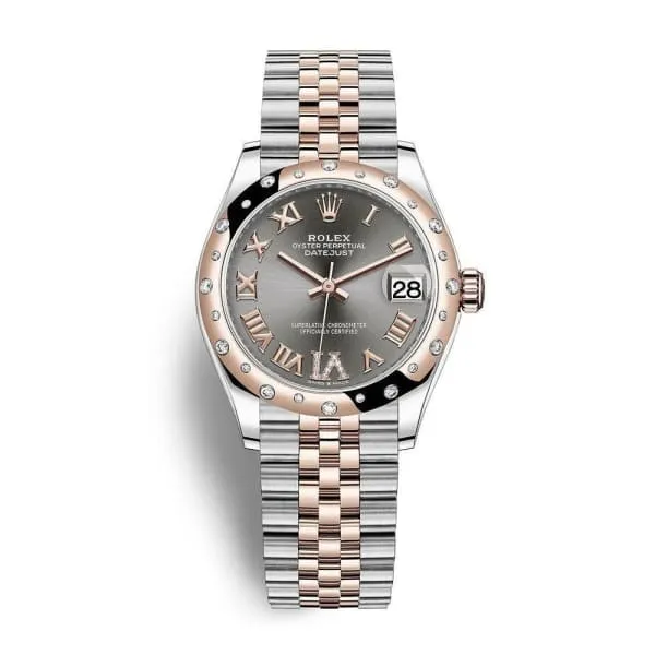 Rolex Bracelets Rolex Datejust 31mm Ref 278341rbr0030 Slate Dark Grey Roman Diamond Dial Diamond Bezel Two Tone Stainless Steel 18K Rose Gold Jubilee Bracelet Womens Watch