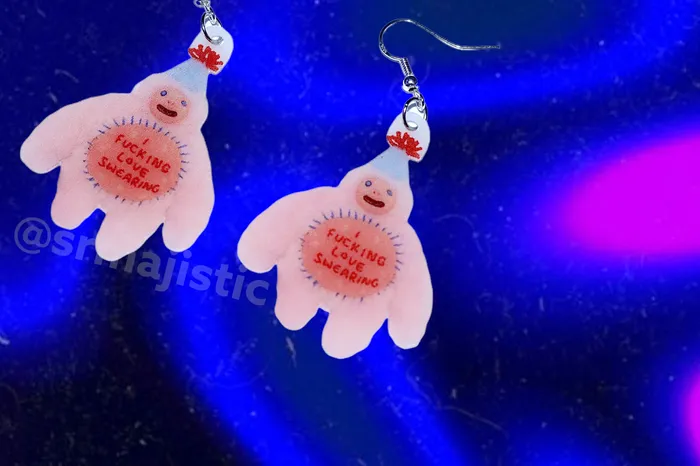 Sam Makes Things Earrings Hairy Little Funky Friends 2D Handmade Earrings collaboration with Imo Sophia