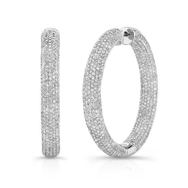 850 Carats Small Round Natural Earth Mined Diamonds Women Hoop Earrings Gold White 14K GB Earrings