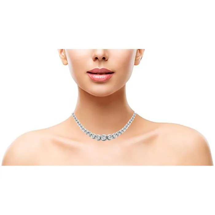 8 Carats Bezel Set Natural Earth Mined Diamonds Necklace White Gold 14K GB Necklaces