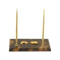 Bey Berk Stock Market Tiger Eye Marble With Gold Double Pen Stand Earrings