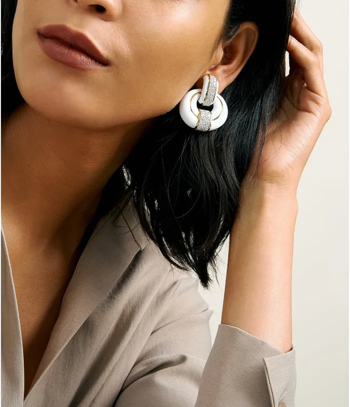 David Webb Workshop Earrings Rock Center Doorknocker Earrings White Enamel