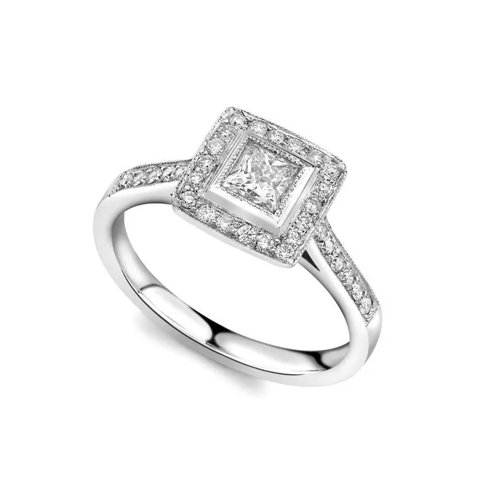 GB Rings Vintage Style Princess And Round Cut Natural Earth Mined Diamond Halo Ring 260 Ct