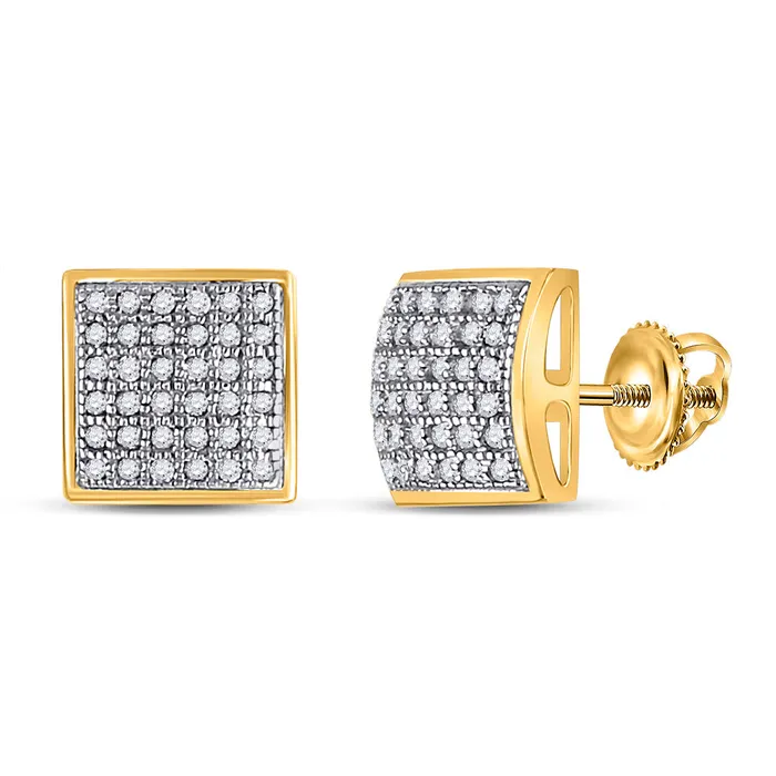 GND 10Kt Yellow Gold Womens Round Diamond Square Cluster Earrings 15 Cttw GND Earrings