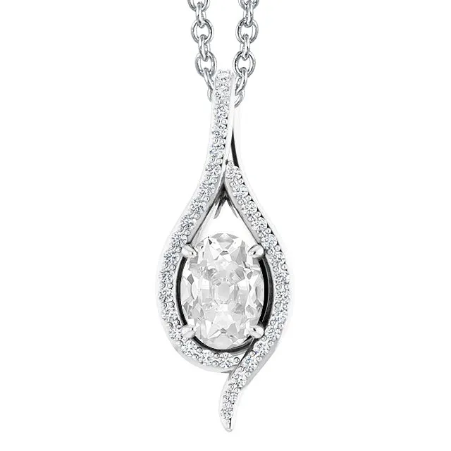 HarryChadEntcom Necklaces White Gold Natural Earth Mined Diamond Pendant Slide Oval Old Cut With Accents 350 Carats