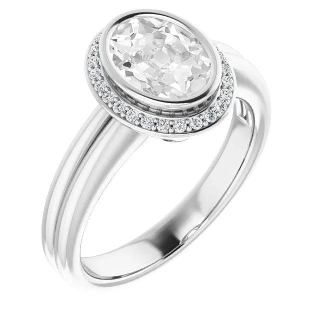 HarryChadEntcom Rings 550 Carats Halo Oval Old Cut Natural Earth Mined Diamond Ring Bezel Prong Set 14K Gold