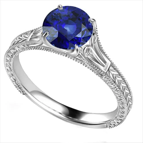 HarryChadEntcom Rings Blue Solitaire Sapphire Engagement Ring 2 Carats Filgree Vintage Style