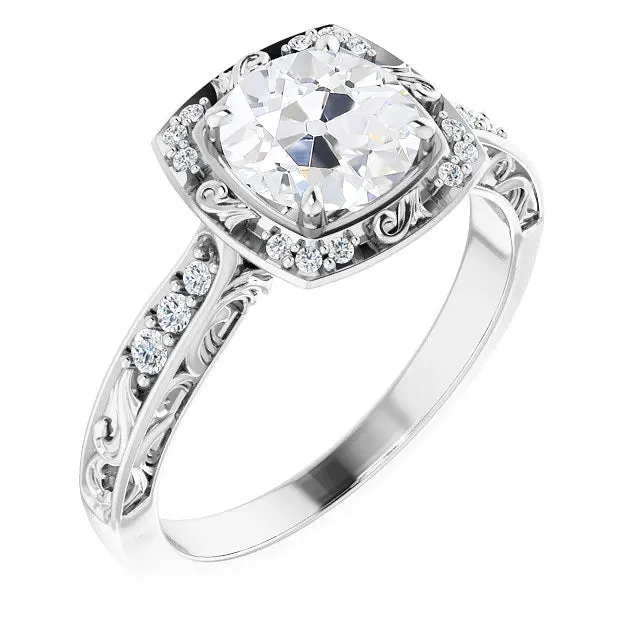 HarryChadEntcom Rings Halo Ring Old Mine Cut Natural Earth Mined Diamond Prong Set Antique Style 325 Carats
