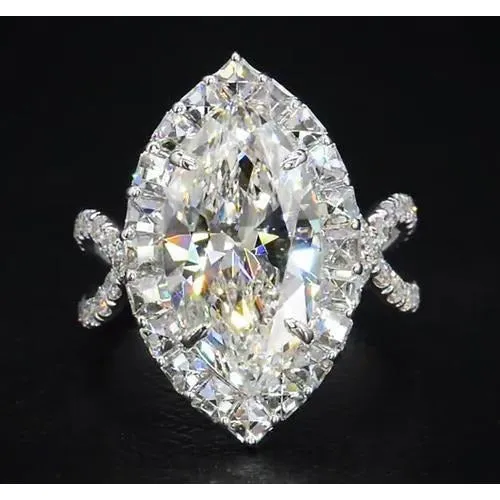Rings GB Natural Earth Mined Diamond Ring 7 Carats Marquise Split Shank Halo White Gold Jewelry