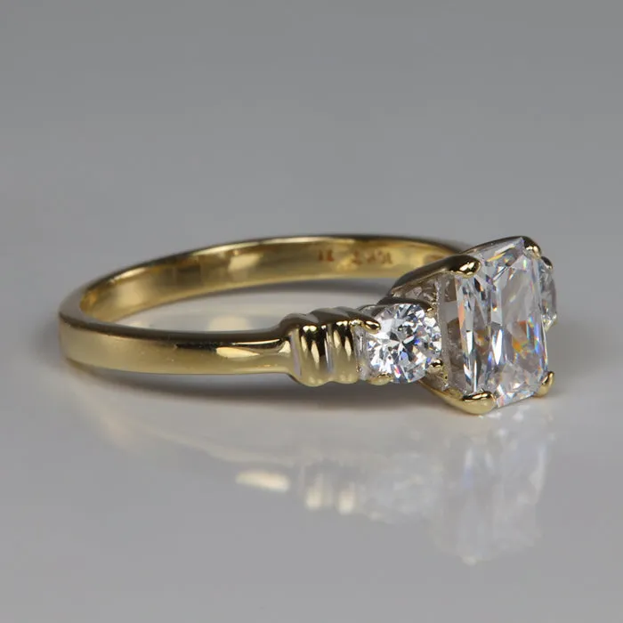 10K Yellow Gold Emerald Cut Cubic Zirconia Ring Moriartys Gem Art Rings