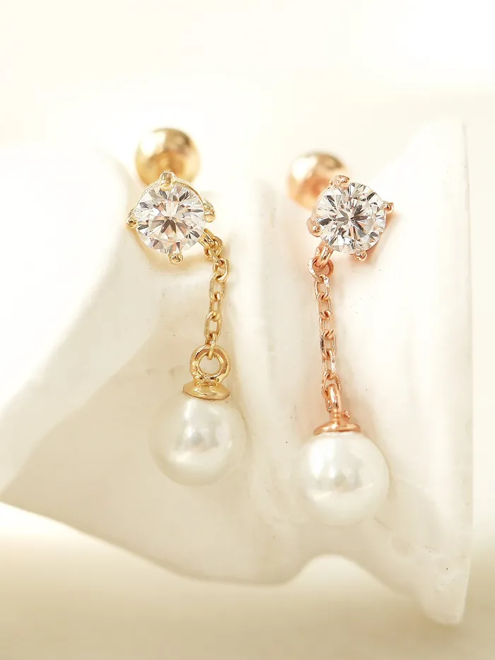 14K Gold pearl dangle cartilage earring 20g MinimalBijoux Earrings