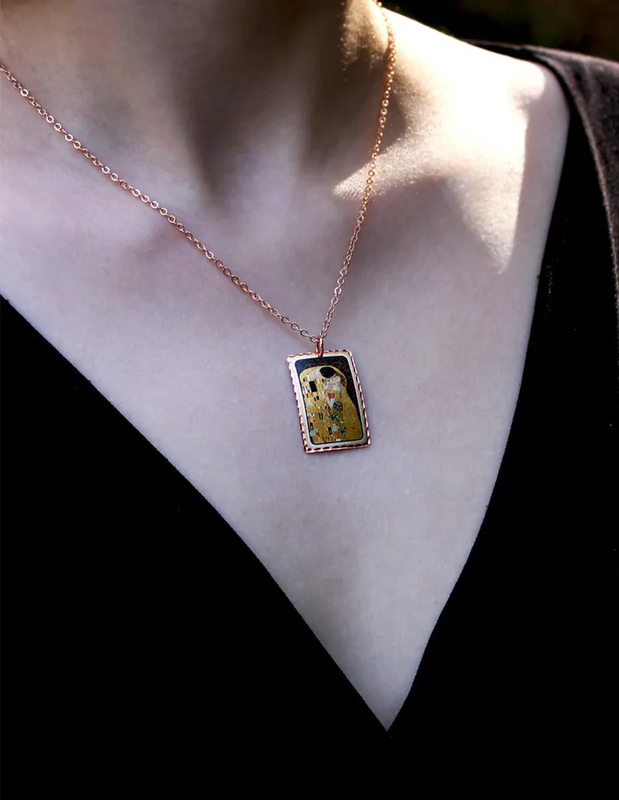 artuckycom Gustav Klimt The Kiss Rectangle Necklace Necklaces
