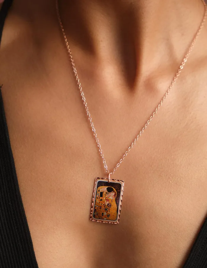 artuckycom Gustav Klimt The Kiss Rectangle Necklace Necklaces