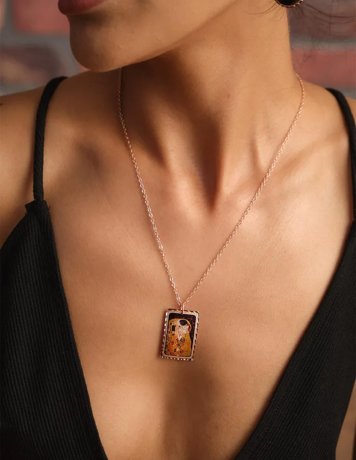 artuckycom Gustav Klimt The Kiss Rectangle Necklace Necklaces